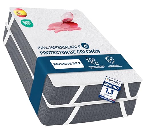 Utopia Bedding Protetor de colchão de 160 x 200 cm, impermeável (embalagem de 2), 4 cantos elásticos, certificação Oeko-Tex, capa de colchão, cobertura de colchão respirável