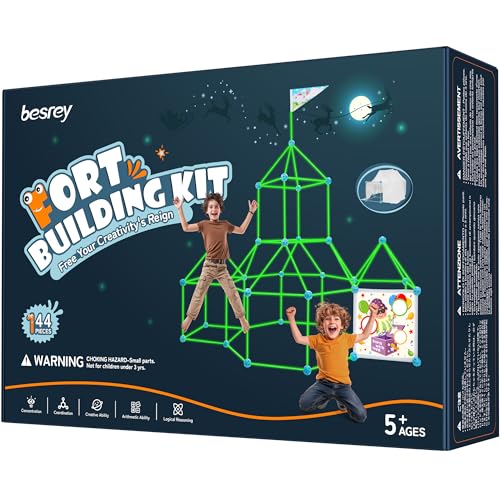 besrey 144 Pz Kit construção forte crianças com jogo de lançamento, construção para crianças brilha no escuro, Creative Forts para meninos e meninas de 5 anosTúnel, castelo, tenda campanha