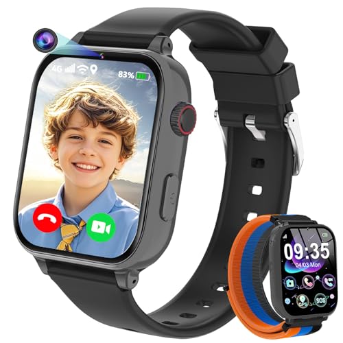 4G Relógio inteligente para crianças, Smartwatch para meninos e meninas com videochamadas, chamadas de voz, mensagens, GPS, SOS, WIFI, modo de classe, jogos, podómetro, relógios de telefone presentes