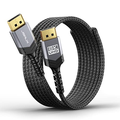 JSAUX Cabo DisplayPort 1,4 3 M, 240Hz 8K DP 1,4 cabo, 8 K@60Hz, 4K@144 Hz 2k@240Hz, HBR3, 32,4 Gbps, DSC 1.2, Freesync & G-Sync compatível com G-Sync compatível com Gaming Mo. Tipo de monitor cartão