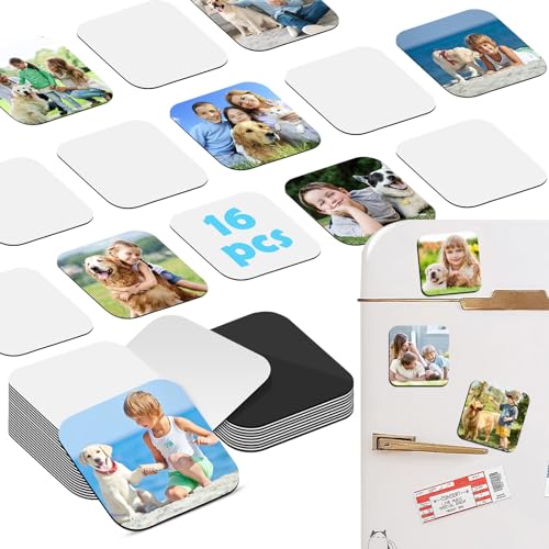 Qualsen - 16 magnetos em branco para sublimação de frigorífico, magnetos quadrados decorativos para torná-lo o seu próprio design (DIY), adequados para decorar quadros brancos (1,97 x 1,97 polegadas)