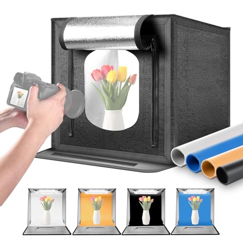 NEEWER Caixa de luz de estúdio fotográfico, 24" x 24" dobrável e portátil com 4 fundos, 5600 K, 160 LED, 5200 lx/0,5 m, regulável, para fotografia de jóias e eletrónica, LP60