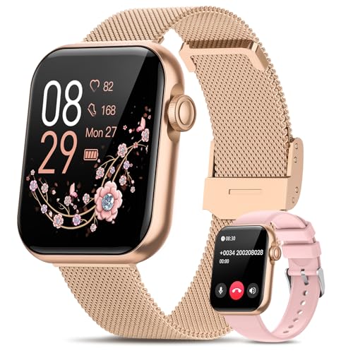 RUXINGX Relógio inteligente mulher com chamadas, 1,83" Smartwatch com função feminina, 24H pulsómetro, SpO2, monitor de sonho, 20 modos desportivos, calorias podómetro Android iOS rosa ouro, presente