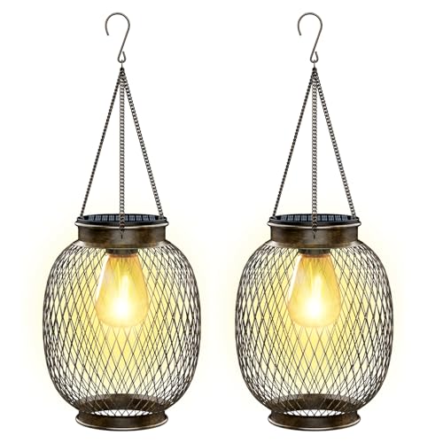 Lanternas solares exteriores, Collasis IP65 impermeável | 2 peças, lanternas solares de metal para jardim | luz solar exterior jardim suspensas | candeeiro solar lanternas solares lanternas | para