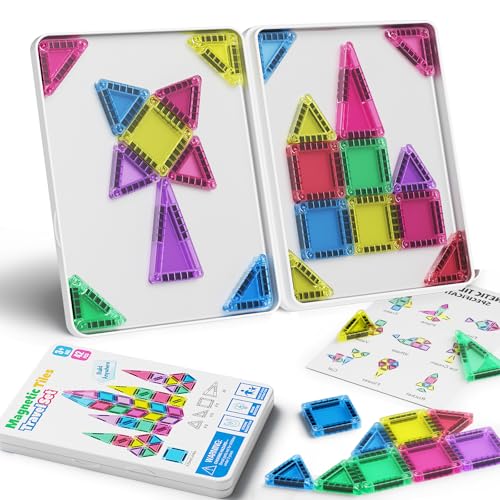 Conjunto de construção de azulejos magnéticos, brinquedos de viagem para crianças, portátil, mini azulejos magnéticos, conjunto de construção magnética, brinquedo Montessori (42 peças azulejos
