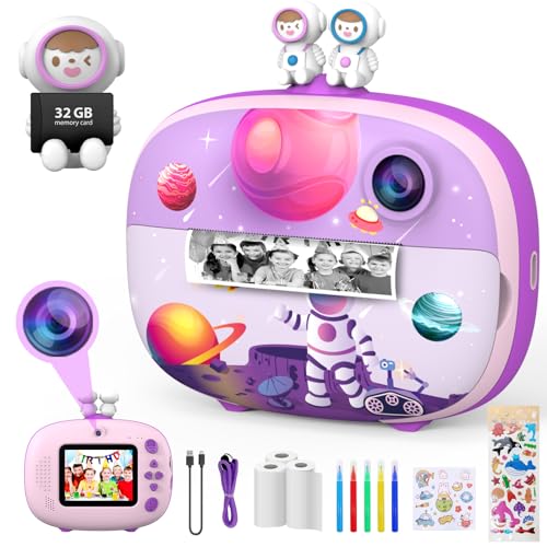 CHAKEYAKE Câmara fotos infantis, câmara fotos crianças Selfie, 1080P ecrã de 2,4" câmara fotos infantil instantânea com arte SD 32GB, câmara digital brinquedo crianças, presente para crianças 3-12