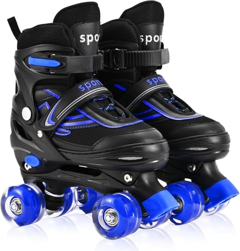DUZSKJ Patins ajustáveis para meninos e meninas, patins ajustáveis com todas as rodas iluminadas para meninos pequenos, meninos grandes principiantes