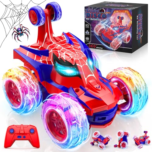 Carro remoto Spider, 2,4 Ghz controlo por rádio Monster Truck com luzes RC carros brinquedos meninos meninas 3 4 5 6 7 8 9 10 11 12 anos, 360° carro telecomando crianças presentes aniversários