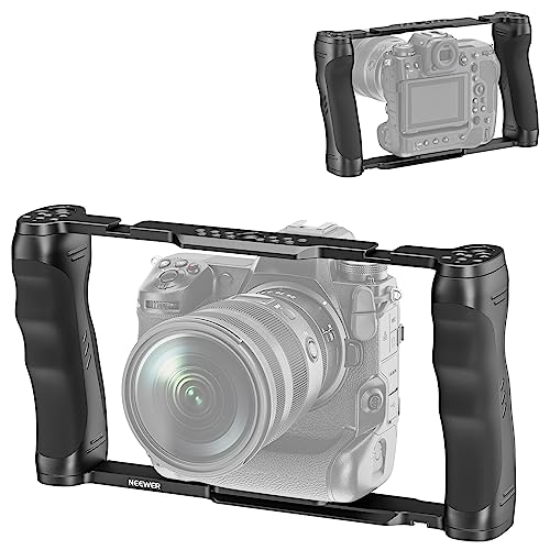 NEEWER Gaiola Cage câmara vídeo Rig com base tipo arca, punhos duplos, orifícios de expansão e 15 mm Rods, estabilizador compatível com Sony Canon Nikon DSLR/DSLM, compatível com SmallRig acessórios,