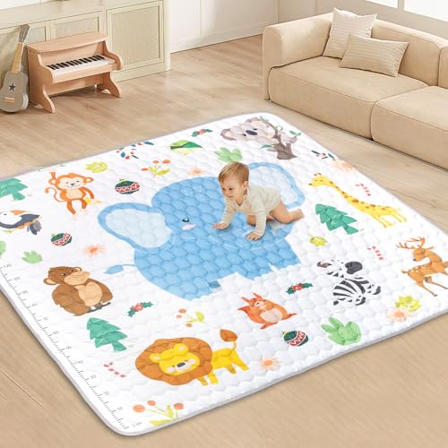 Funsland Tapete de bebé acolchoado dobrável, 200 x 180 cm, antiderrapante, algodão tapetes de gate, tapete impermeável para jogos bebé, animal tapete de atividades bebé para 12 3 anos