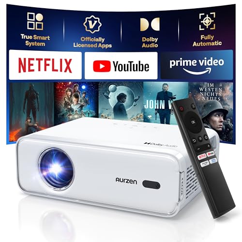 Projetor de 4K Suporte oficial NetfIix/Auto Focus/Keystone/Dolby áudio: AURZEN Eazze D1, projetor de vídeo Bluetooth WiFi Full HD 1080P nativo, com uma aplicação integrada NetfIix/Youtuuu. Be/Prime