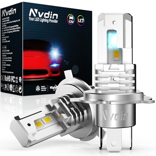 Nvdin lâmpadas h4 led 20000lm, lâmpada para faróis de carro e moto, muito compacto sem ventilador, tamanho halogéneo 1:1, kit de luzes de 12 v para luzes longas e curtas, 6000 k branco