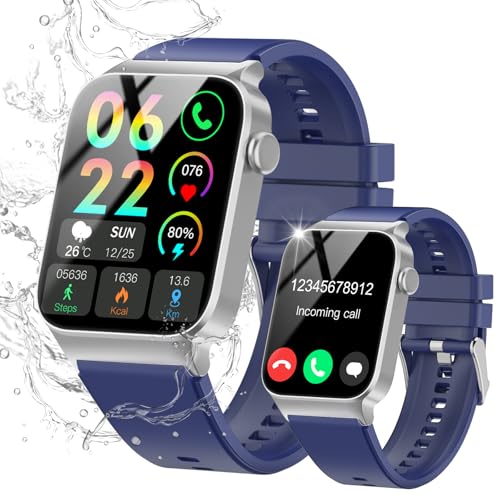 VKROBAG Relógio inteligente homem mulher, 1,85" HD Smartwatch com chamadas Bluetooth, monitor de ritmo cardíaco e sonho, impermeável IP68, 110 modos desportivos pulseira atividade iOS Android, azul