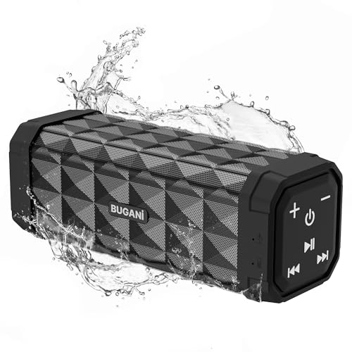 BUGANI Altifalante Bluetooth portátil 5,4, altifalante Bluetooth potente de 30 W, altifalantes pequenos, duplo graves Speaker, reprodução 30H, IPX5 impermeável, TWS para exteriores, festas (preto)