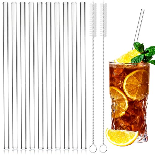 MOSTFUN 10 peças 200 mm palhinhas reutilizáveis de vidro, LFGB Certificação palhinhas de vidro transparente com 2 escovas de limpeza, sem BPA, palhinhas de cristal para coquetéis, batidos e sumos