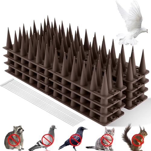OFFCUP Espetos anti-pombos de plástico, espetos para pombos, 8 peças, 1,8 m, palhetas exteriores para pássaros com 10 flanges, para varandas, tetos, jardins, barreiras privadas, castanho,