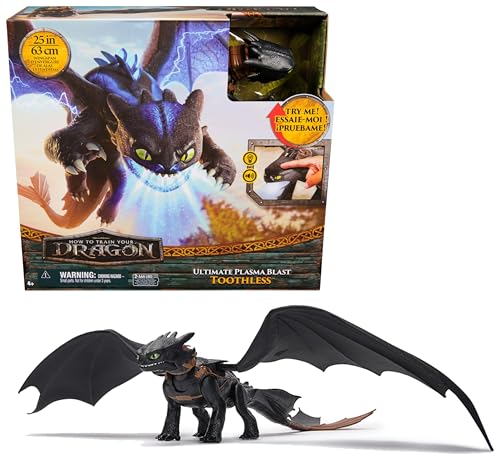 Dreamworks Dragons - Figura dragão desdentado eletrónico com ataque de plasma de como treinar o seu dragão, asas de 63 cm, luzes e sons - 6072541 - brinquedos crianças 4 anos - presente criança 4 anos