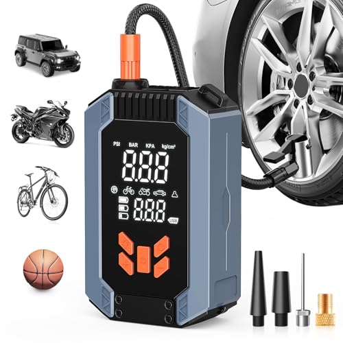 Compressor de ar portátil, 4 modos 150 PSI insuflador rodas carro, mini compressor de ar, com ecrã LCD digital e lanterna LED, inchador elétrico para carros, motas, bolas de bicicleta, etc