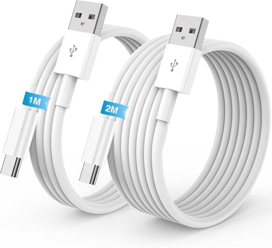 Cabo USB C [2Pack, 1 m + 2 M] carregamento rápido tipo C, cabo USB A to USB C Apple original com iPhone 16 Pro Max Plus/15 Pro Max Plus/iPad Pro/Air, Samsung Galaxy S24/S23/S22222/S22222 12