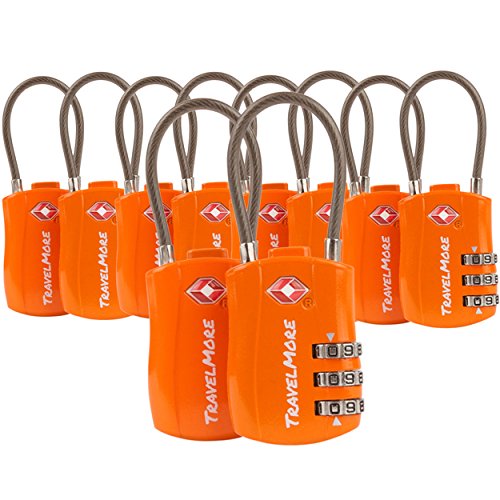 Cadeado TSA de combinação com cabo para malas, mochilas e muito mais, laranja (10 unidades)