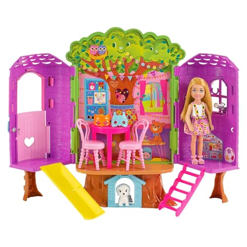 Barbie Chelsea Casa da árvore conjunto de conjunto para bonecas com acessórios, brinquedo + 3 anos (Mattel HPL70)