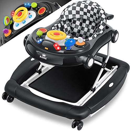 KIDIZ® Andador 4 em 1 Babywalker para andar e andar ao ar livre, função de balanço, balanço, roda de roda, luz, música, mesa de jogos, cadeira de jantar, cadeira de andar