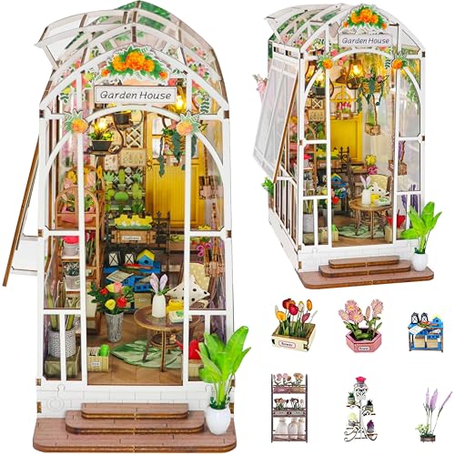 Shrike Book Nook Jardim ensolarado, kit de quebra-cabeças de madeira DIY com corte a laser preciso, ferramentas incluídas, decoração de biblioteca em miniatura | Presente criativo para adultos e