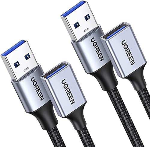 UGREEN Cabo de extensão USB 3.0 pacote de 2 extensões tipo A macho para fêmea extensor de 5 Gbps para computador, disco rígido externo, impressora, rato, teclado, hub, comando PS3, etc. (2 M)