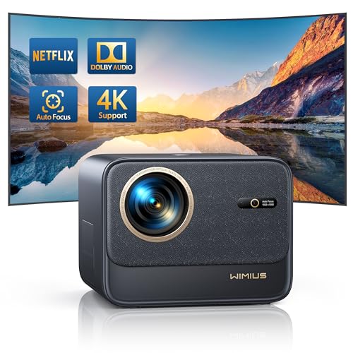 Projetor 4K [Netflix oficial/Dolby] 33000 lúmenes Smart projetor 4K Auto Focus/Keystone, WiMiUS Projetor portátil 1080P Full HD nativo cinema em casa/exterior WiFi6 Bluetooth5.2 para Mooo. vil/PS5
