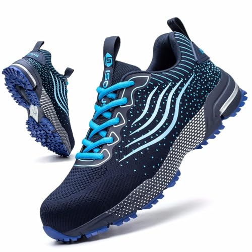 Sapatos de segurança para homem e mulher, sapatilhas de trabalho confortável, leve calçado de segurança com biqueira de aço respirável