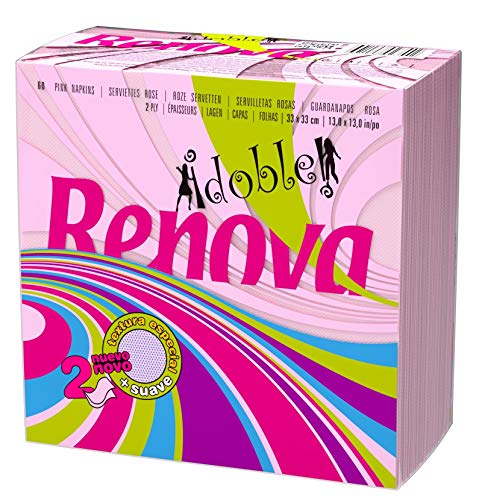 Renova - Guardanapos rosa duplo, 60 guardanapos de 2 camadas, tamanho padrão, cor rosa