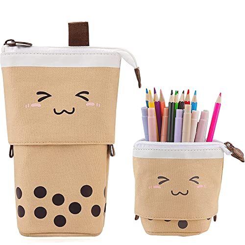 HIQE-FL Estojo para lápis de lona, papelaria adolescentes, estojo telescópico para lápis, bolsa de lona com fecho de correr, estojo vertical lápis