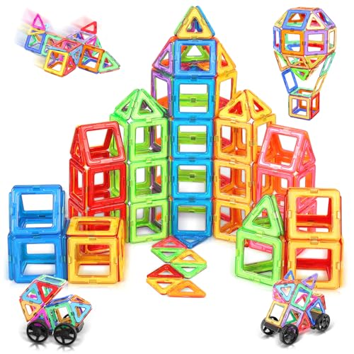 COOLJOYA Blocos magnéticos construção crianças 50 peças magnéticas crianças, construções magnéticas crianças blocos de construção magnéticos, brinquedos crianças 3 4 5 6 7 8 anos