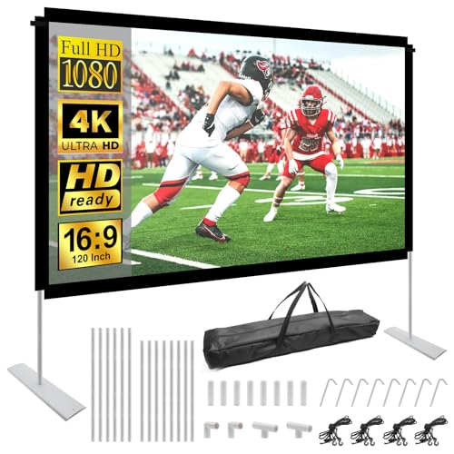 Tela projetor de chão, HOPFROG tecido projetor de 120 polegadas lavável 16:9 4 K Full HD Projector Screen anti-rugas tela de lona, projetor portátil dupla face para cinema pátio casa exterior campismo