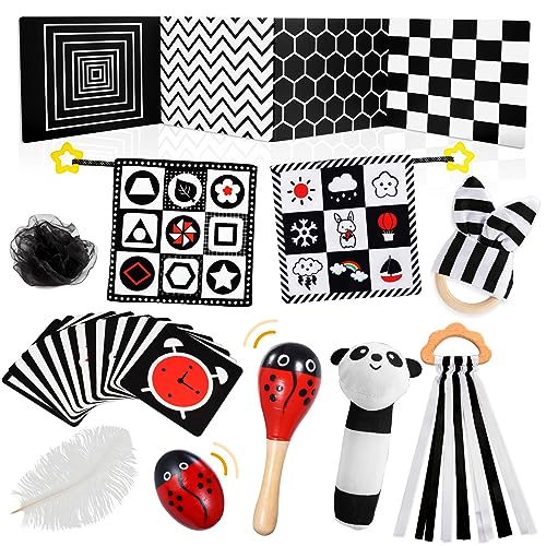HappyKidsClub Conjunto de brinquedos preto e branco para bebé, brinquedos sensoriais bebé - presentes para bebés recém-nascidos