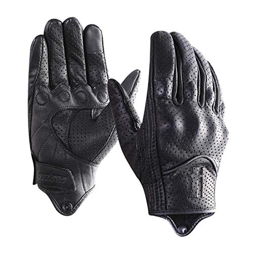 Harssidanzar Luvas de motocicleta de couro com ecrã tátil de pele de de dedo completo para homem GM028E