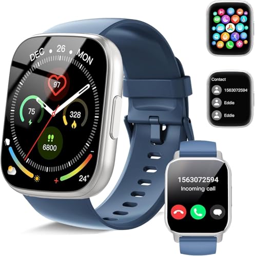 Relógio inteligente homem mulher, 1,95" Smartwatch com chamadas Bluetooth e notificação, 110 modos desportivos pulseira, pulso / podómetro/monitor de sono, impermeável IP68 para Android iOS, azul