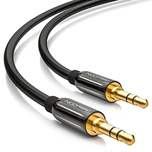 deleyCON 15 m Jack cabo 3,5 mm cabo AUX cabo de áudio estéreo jack plug reto para PC portátil telemóvel smartphone tablet carro HiFi recetor - preto