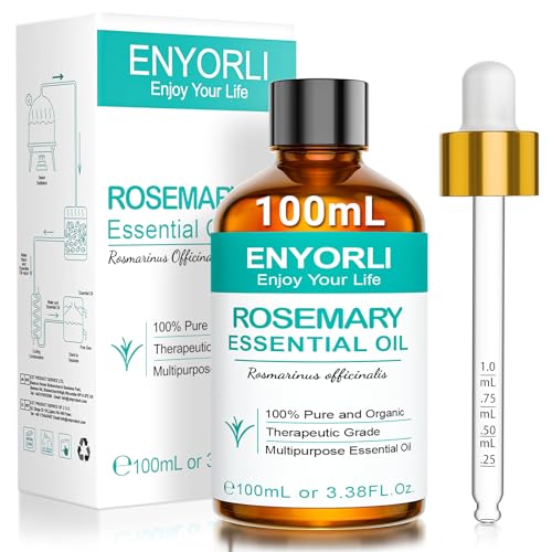 ENYORLI Óleo de alecrim 100 ml 100 % puro - estilado a vapor para cuidados de empilhar, pele, aromaterapia, massagem e velas aromáticas