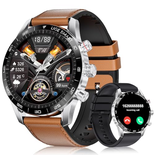 LIGE 1,43" AMOLED relógio inteligente homem, martwatch com 400 mAh/15 dias de duração da bateria para Android iOS, chamadas Bluetooth, 24H frequência cardíaca, IP68 impermeável Smart Watch