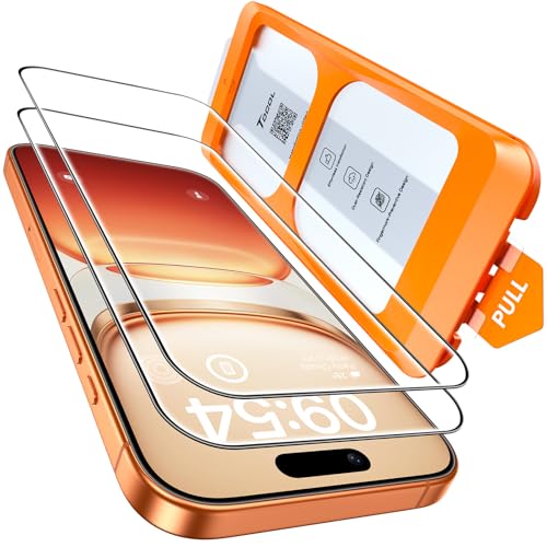 TOCOL Protetor de ecrã para iPhone 17 Pro/iPhone 16 Pro, alinhamento automático para uma instalação rápida, sem bolhas, vidro temperado de dureza 9H+reversível, HD transparente, 2 peças