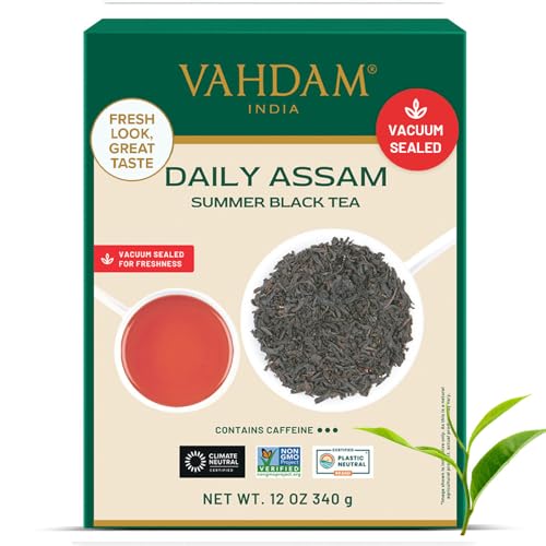 VAHDAM, Assam Te preto folhas soltas (340 g, 170 copos) forte, malteado e intenso | chá preto premium das montanhas de Assam, chá de folhas soltas, folha de grau comprido da Índia