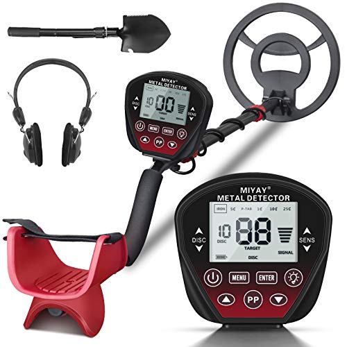 Detector de metais profissional para adultos e crianças - MIYAY Detector de metais de alta precisão, bobina de pesquisa impermeável de 10 polegadas, altura ajustável, ecrã LCD, 6 modos