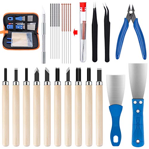 KEESIN 31 peças acessórios de impressora 3D kit de ferramentas, agulhas de limpeza, pinças, alicates e cortador de limpeza, cinzel, com caixa de armazenamento para remover impressão 3D, limpar