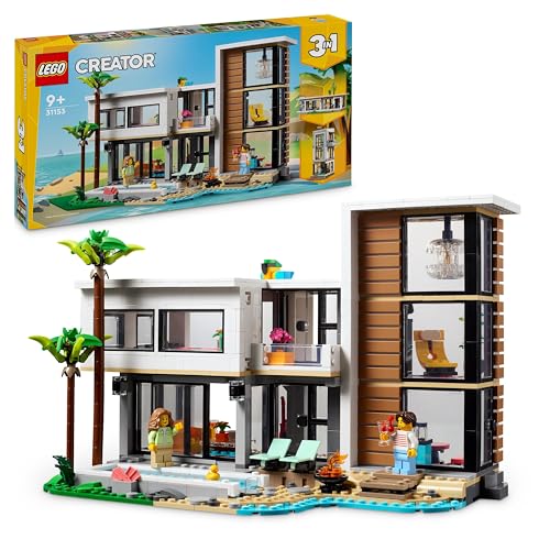 LEGO Criator 3 em 1 casa moderna de brinquedo descapotável em edifício de 3 andares ou cabana da floresta, kit de construção com 2 minifiguras, presente para meninos e meninas de 9 anos ou mais e
