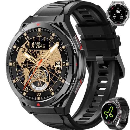 GPS Relógio inteligente homem com 560 mAh/1,43 '' Amoled Display/2 correias/150 desportos militares Smartwatch, 5ATM, Kompass/Barometerdruck/Höhenmesser, 24H pulso / SpO2/Suu eño atividade Atividade