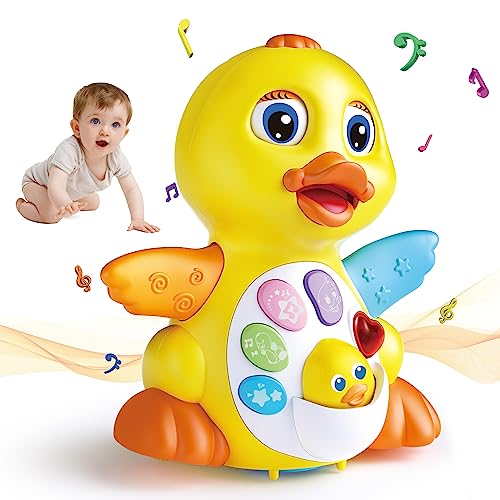 MOONTOY Musicais brinquedos crianças 1 ano, pato de brinquedo bebés 6-12 meses, brinquedo educativo precoce para bebés com luz e som para crianças, jogos presentes para meninos meninas de 12 3 anos