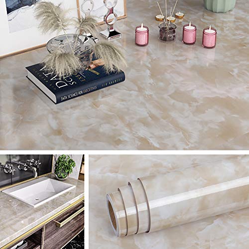 Livelynine Vinil autocolante mármore bege papel de parede mármore bege bancada cozinha vinil autocolante para bancada de cozinha mesa mesa escritório vinis para casas de banho móveis vinil cozinha mármore 40 cm X 2M