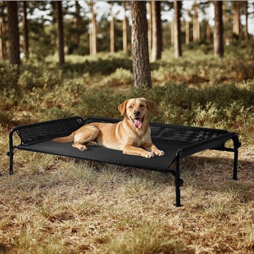 Gardner Pet Cama elevada para cães médios e grandes, berço respirável para interior e exterior com malha lavável, resistente a riscos, estrutura metálica resistente, tamanho L, preto