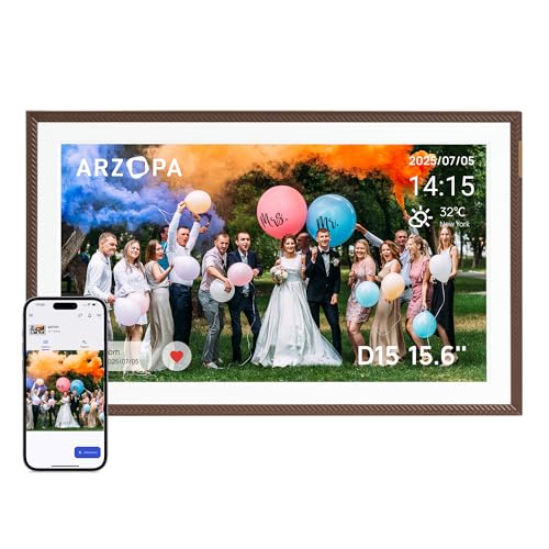 ARZOPA Moldura de fotos digital 15,6 polegadas nuvem ilimitada grátis FHD ecrã tátil compartilhar fotos vídeos à distância via App moldura digital de fotos melhor presente para a família - D15